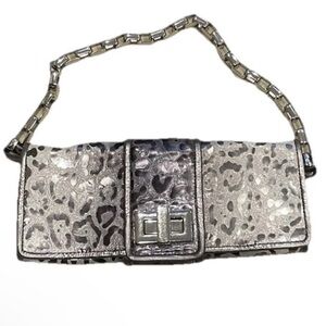 Kooba Natasha Shoulder Bag Leather Silver Metallic Animal Print , Chain Strap